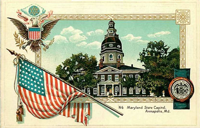 Maryland capitol building in a patriotic border