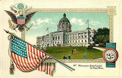 State capitol with a patriotic border