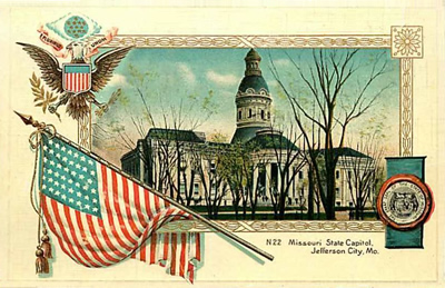 Missouri state capitol building in a patriotic border