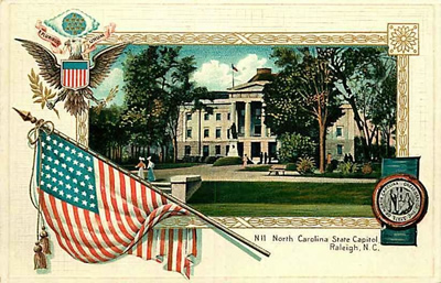 North Carolina capitol in a patriotic border
