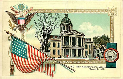 State capitol postcard with a patriotic border
