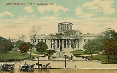Ohio capitol with cars and carriage
