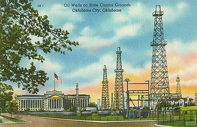 Oklahoma capitol with derricks