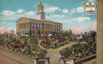Gold embossed postcard of the Tennessee capitol