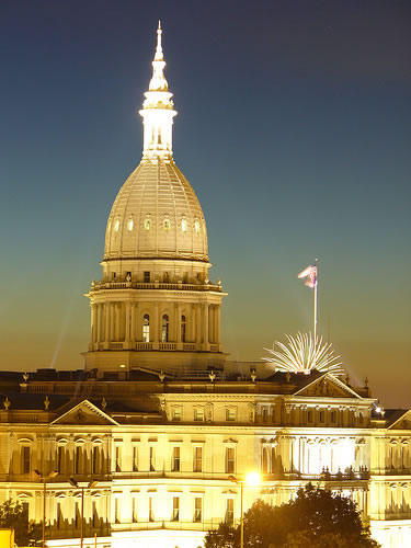 Lansing, Michigan capitol, fireworks