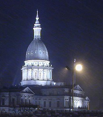 Lansing, Michigan capitol on hazy night
